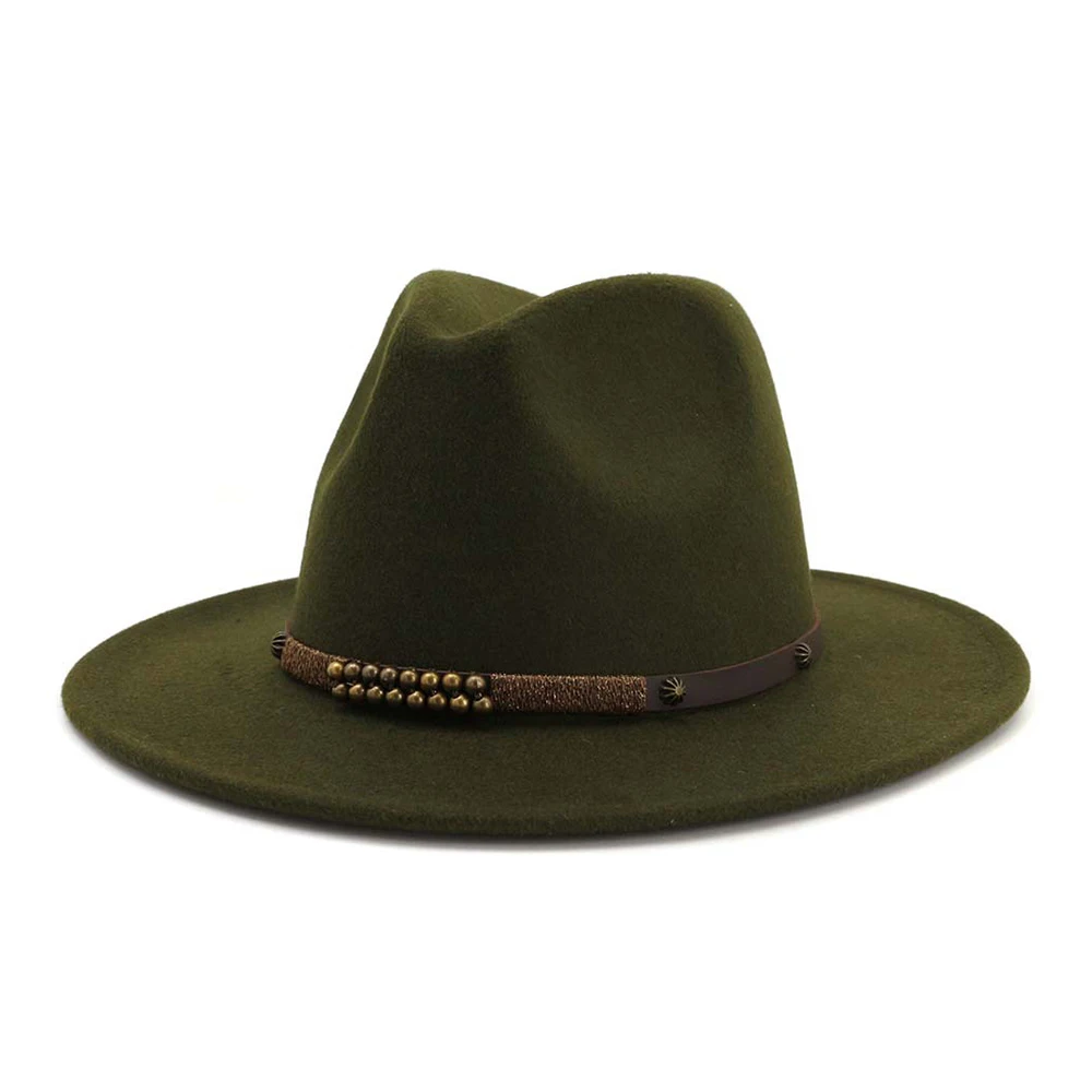 Мужская женская шляпа-федора с поясом широкая шляпа женская зимняя шапка поп Джаз Шляпа - Цвет: Green