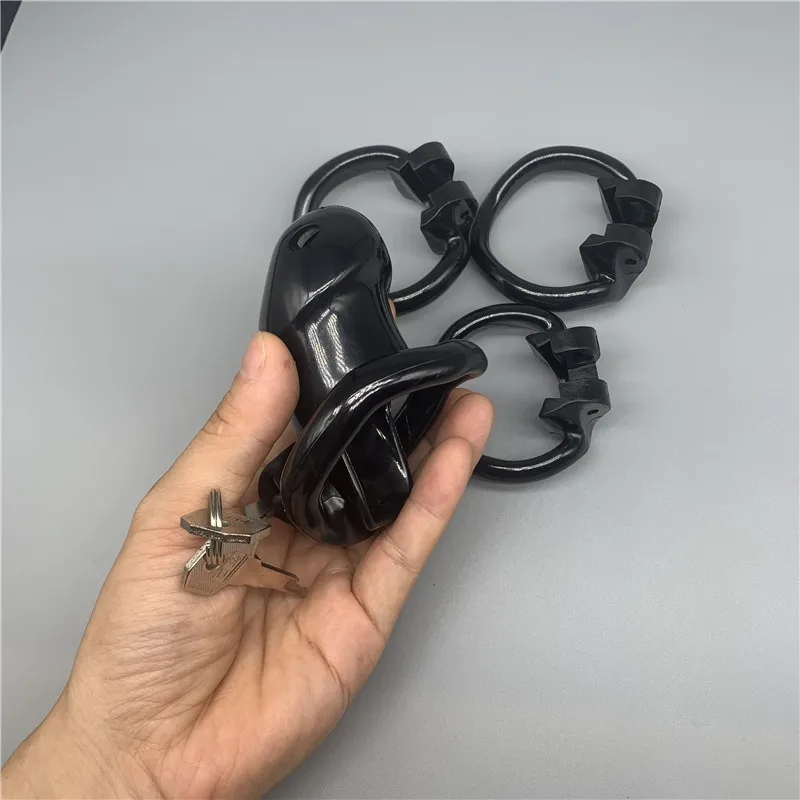 Resin Male Chastity Device with 4 Size Rings, Cage,ring,Chastity Belt, Lock,Adult Games Sex Toys For Men_voghion.com
