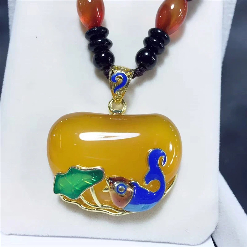 LETSFUN Fine Jewelry 925 Серебряный инкрустированный натуральный халцедон перегородчатая подвеска в виде золотой рыбки ожерелье свитер цепь Подарки