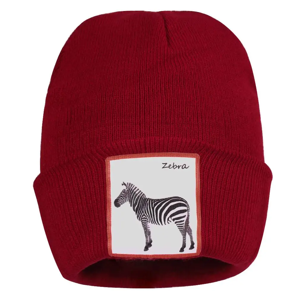

Ribbed Knitted Hat Skullies Thick Warm Winter Pompom Hip-hop Snap Slouch Zebra Print Grey Bonnets Unisex Men's Hats Good Elastic