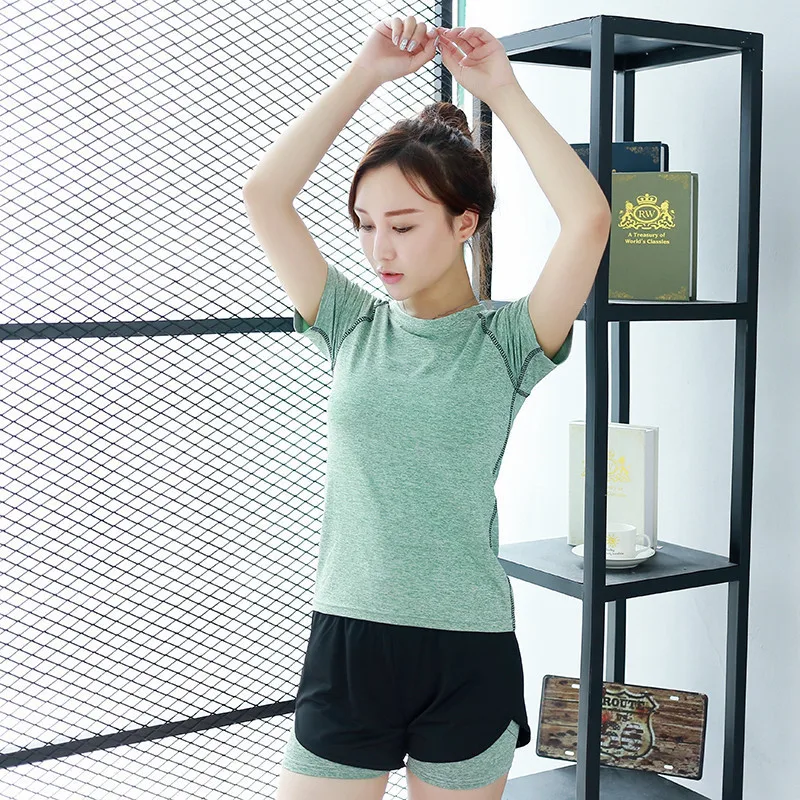 

19 New Style Yoga Clothes Three-piece Set-Short Sleeve Slimming Mock Two-Piece Shorts Running Fitness Sports Clothing Women's Qu