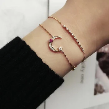 

925 sterling silver factory minimalist design jewelry cz moon&star charm delicate cute girl women gift silver chain bracelet