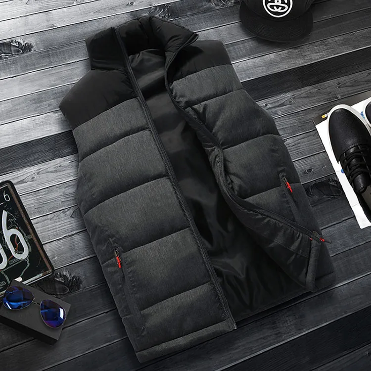 Dark Grey Новые мужские куртки жилет без рукавов зимний мужской теплый пуховый жилет Homme Повседневный утепленный жилет 4XL Chalecos Para Hombre - Цвет: Dark Grey