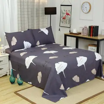 

King Size Bed Sheet With Pillowcase Single Double Queen Bed Linen Reactive Printed Flat Sheet Set Leaf Bedding Sheet Sets