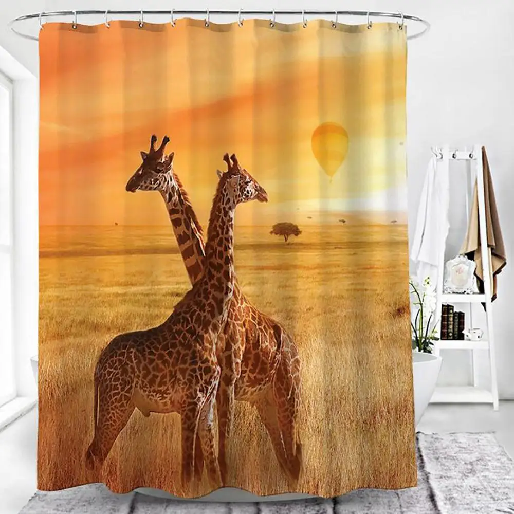 Shower Curtains Polyester Decorative Bathroom Waterproof Mold-proof Anti-Bacterial 12pcs Hooks Privacy Protection 72x72inch - Цвет: Giraffe