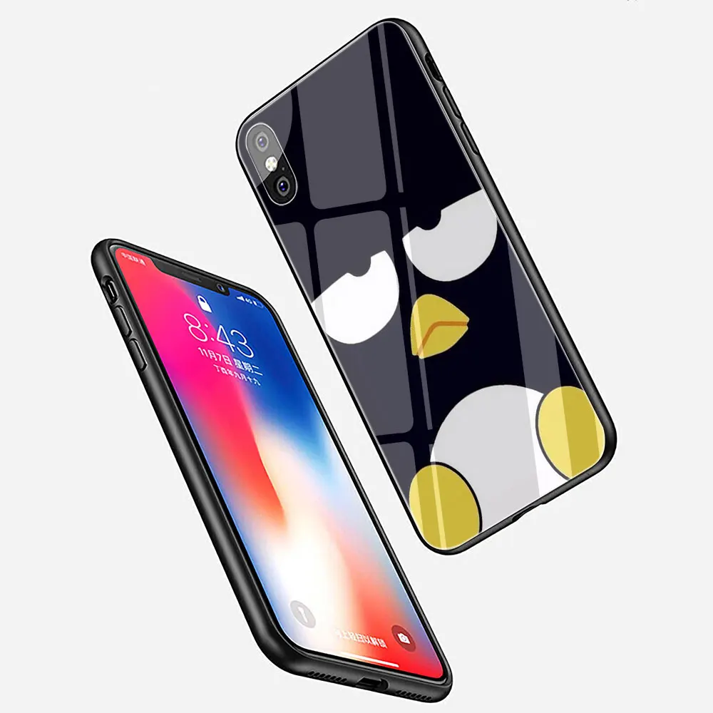 Прохладный Пингвин BAD Марка Badtz Maru закаленное стекло ТПУ Черный чехол для iPhone 11 Pro X или 10 8 7 6 6S Plus Xr Xs Max
