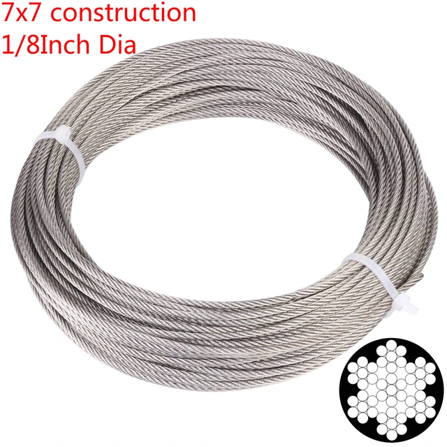 1/8 Inch 316 Stainless Aircraft Steel Railing Wire Rope Cable 16ft 32ft  65ft 100ft 200ft 350ft - Hooks - AliExpress