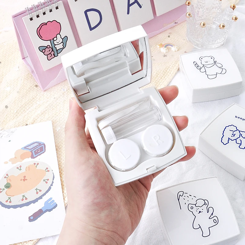 

2020 New Simple Portable Small Cute Myopia Contact Lens Case Mini Beauty Contact Care Storage Mirror Kit Travel Container Tools