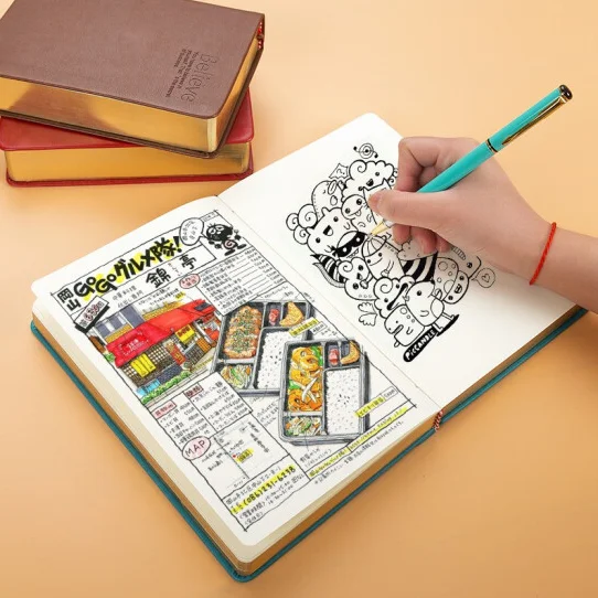 手描きの空白のノートブック、学生のスケッチブック、ノートブックメモ