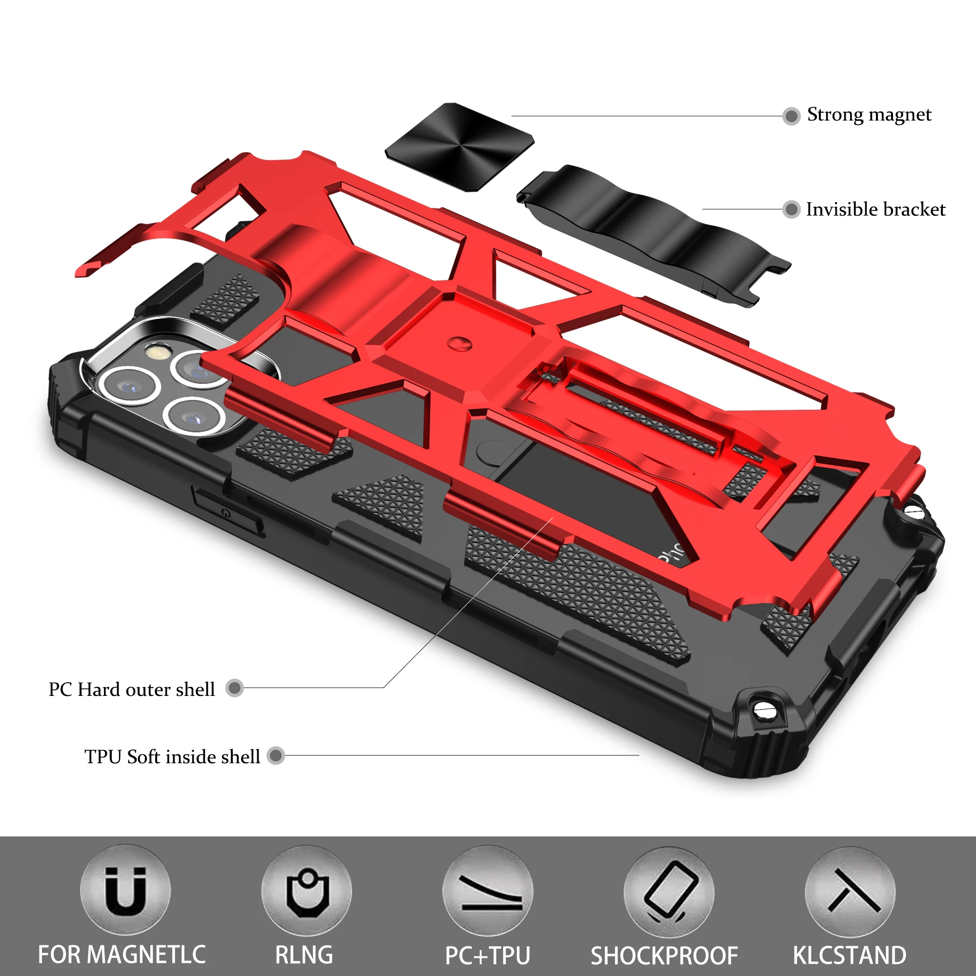 The Armor Shockproof Magnetic Ring Bracket Hybrid Case For iPhone