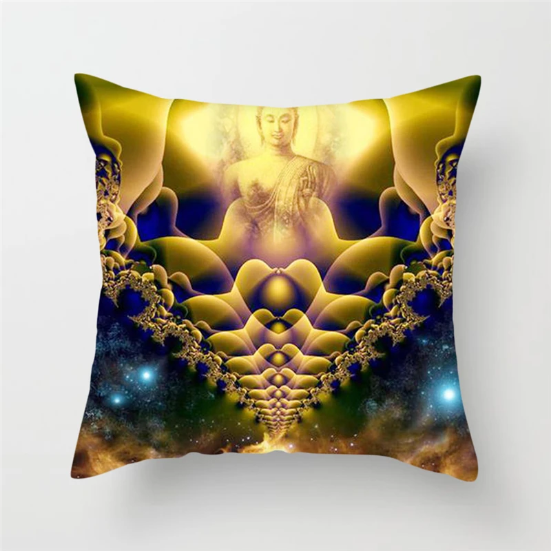 Fuwatacchi Buddha Statue Printed Pillow Covers Buddhism Style Cushion Cover Holy Decorative Pillows For Sofa Car Seat Bedroom