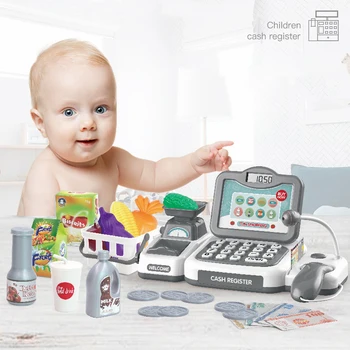 

Hot Selling Simulation Pretend Toy Cash Register Preshcool Educational Toy With Fruits and Calculator for Children's Present