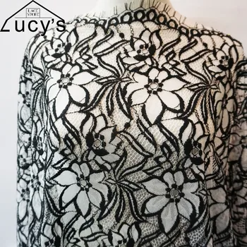 

2017 Latest high end women full dress lace tissues Black White mixed color new eyelash lace 1.5x3 meters/piece!