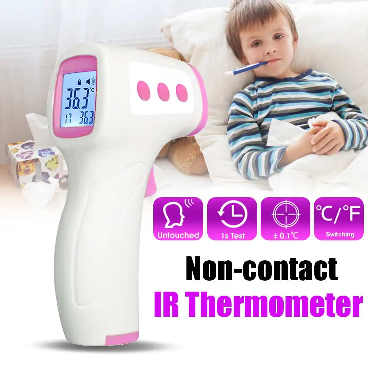 

Infrared Thermometer Forehead Baby Portable Non-contact child Handheld Body/Object Temperature Measure IR Device