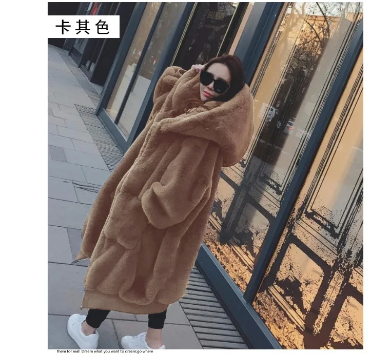 Зимнее пальто для женщин Повседневное длинное толстое теплое с капюшоном из искусственного меха манто Femme плюшевый медведь куртка более размер большой размер - Цвет: Khaki