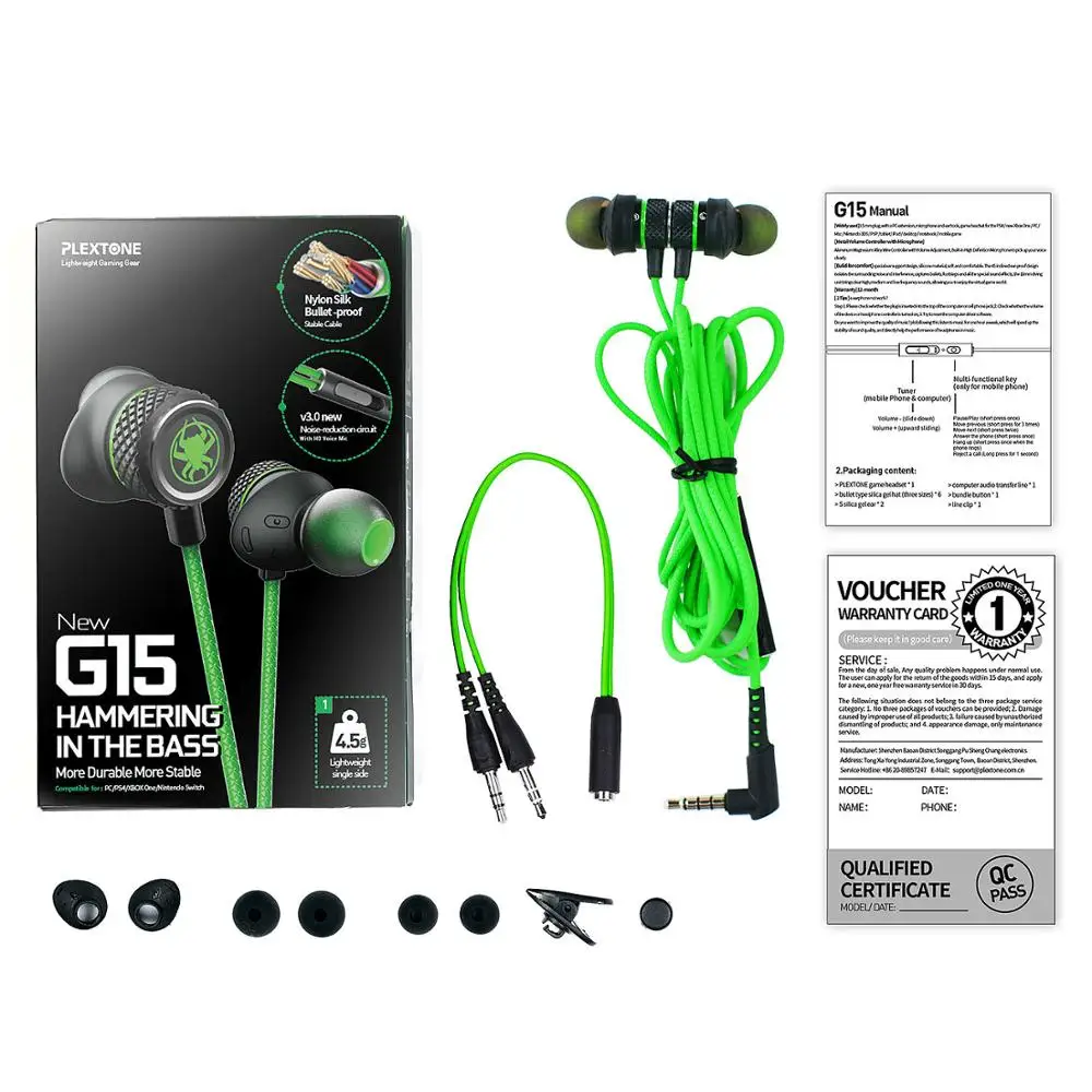 PLEXTONE G15 New product upgrade 3 5mm in ear wired gaming earphone with mic noise reduction music metal magnetic headset
