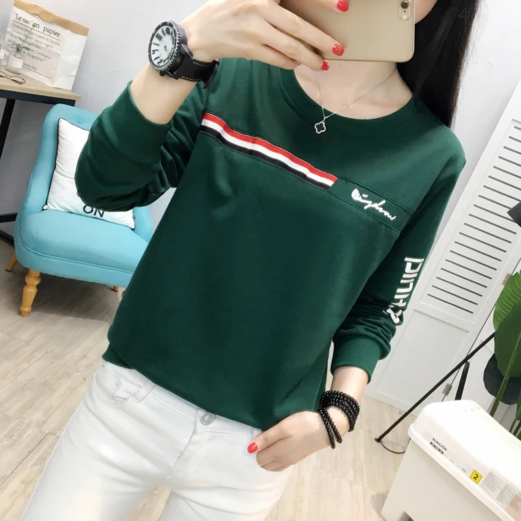 Футболка Outono Moda Feminina, топы с длинными рукавами и круглым вырезом, футболки, повседневные футболки Senhora Magro Roupas, большие размеры