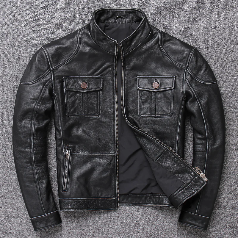 

Stone Mill Process Water Type Do Old Body Has A Handsome Head Layer Cowhide Lear Lear Man Lear Jacket Collar