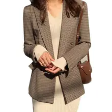 Blazer Vintage Double Breasted Office Ladies Plaid Blazer Long Sleeve Loose Houndstooth Suit Coat Jacket Women blazers Female Blazer Vintage Double Breasted Office Ladies Plaid Blazer Long Sleeve Loose Houndstooth Suit Coat Jacket Women blazers Female