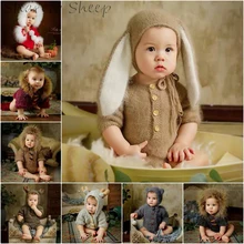 Одежда для фотосессии для маленьких мальчиков и девочек, одежда кроличья шляпа+ комбинезон, реквизит для фотосъемки, аксессуары для малышей, Детский костюм с рисунком медведя