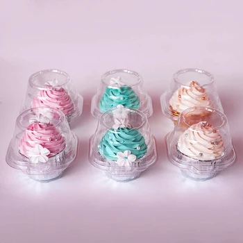 

50pcs Cupcake Pod Transparent Clear Plastic Cupcake Muffin Case Pods Cup Domes Boxes Holder Baking Cup Tray Case Kitchen