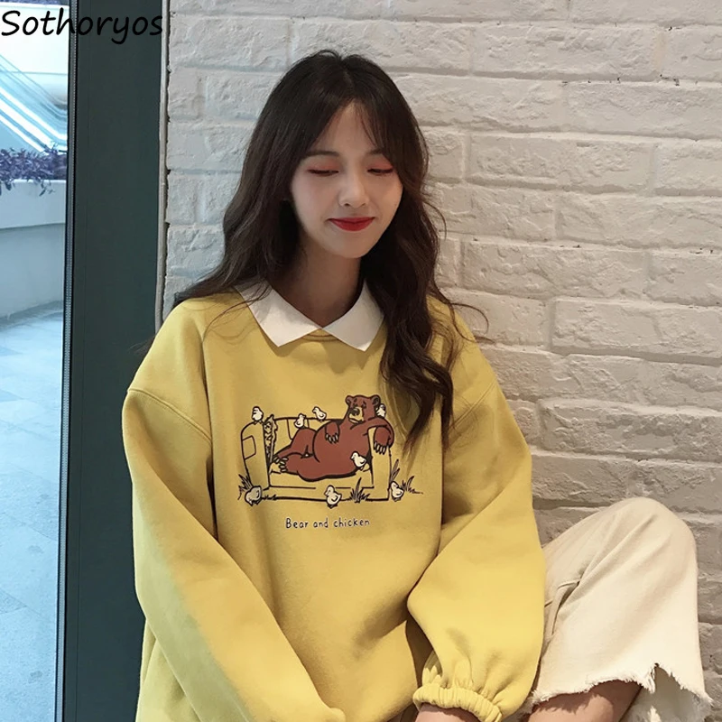 

Hoodies Women Kawaii Soft Warm Lovely Ulzzang Harajuku Streetwear Spring Autumn Korean Style Loose Plus Velvet Womens Clothing