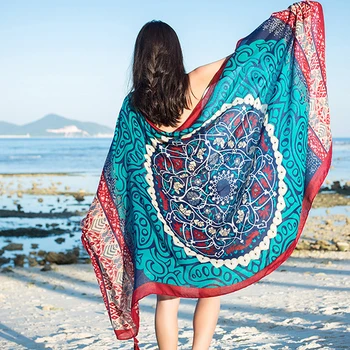 

2020 Summer Beach Travel Scarf Shawl Tassel Printing Large Flower Luxury Shawl Scarves Seaside Holiday Sunscreen Beach Towel