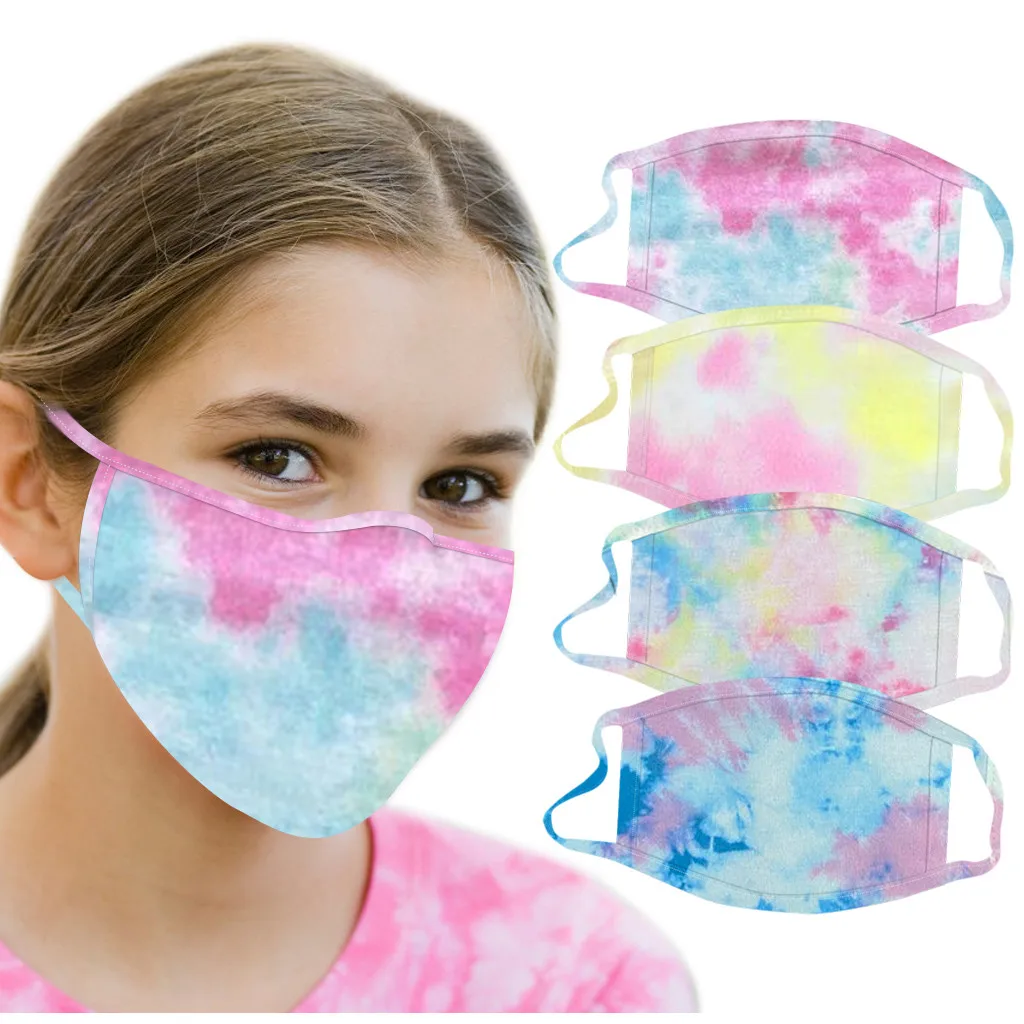 

Fast Delivery 4PCS Children's Tie-dye Print Masks Washable Mask Reusable Mask Bandage mascarillas 2020 masque en tissu lavable