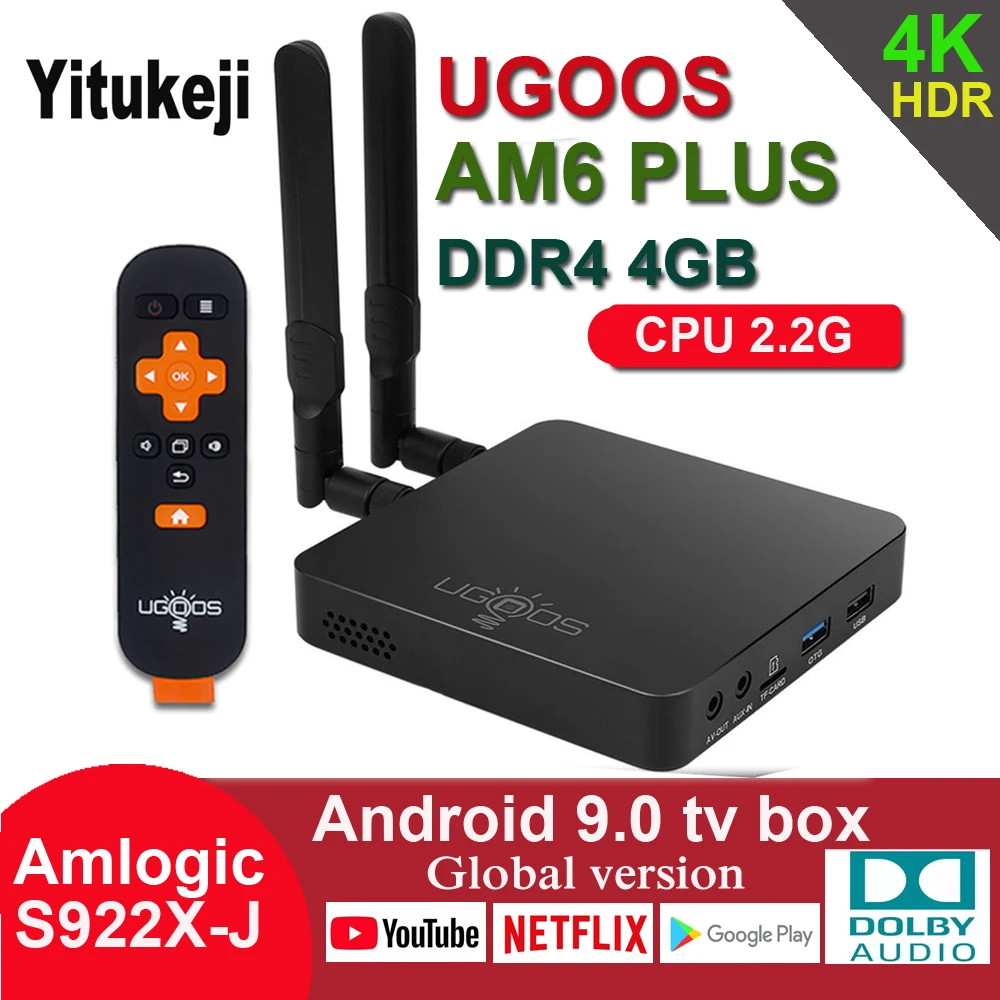 

UGOOS AM6 PLUS Android 9.0 TV Box Amlogic S922X-J 2.2GHz 4GB DDR4 32GB 2.4G 5G WiFi 1000M Bluetooth 4K Dolby Audio Set Top Box