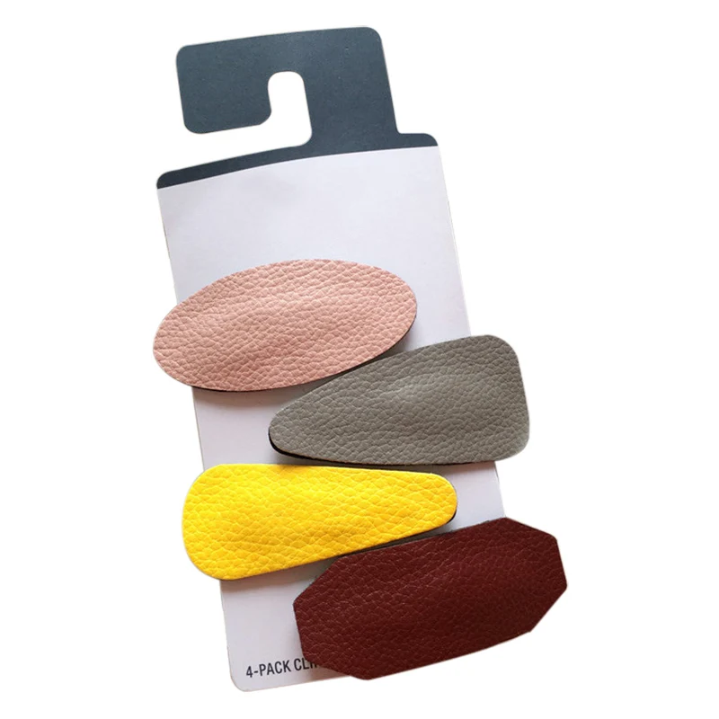

Promotion Pack of 4 Cute Baby Girl Hair Clip Leather Polygon Solid Color Molding Clips Hair Accessories