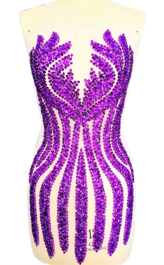 Ручная работа серебро Ab пришить стразы камни и Кристаллы бисером Emboridery Аппликация Патчи для шитья костюмы свадебное платье - Цвет: purple whole body