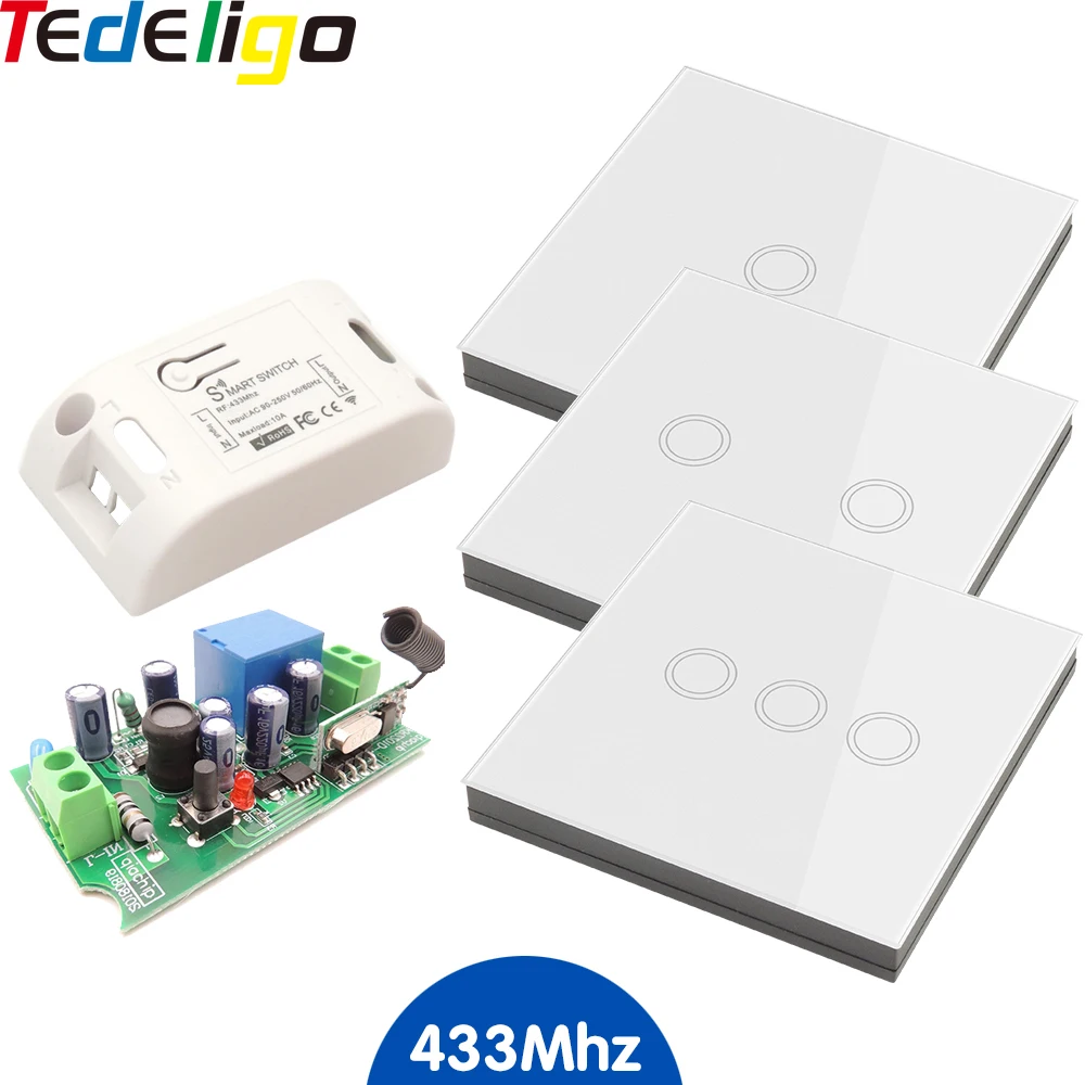 

Touch switch panel Light glass screen 433MHz remote control Wireless AC 85-220V 1ch receiver module For lighting lamp smart home