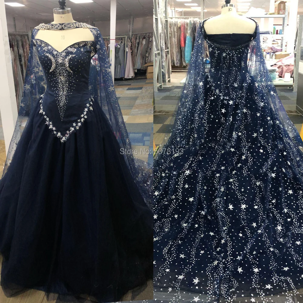 2019 V-Neck Off-The-Shoulder Sleeveless A-Line Floor-Length Tulle Coming-Of-Age Ceremony Dress Stars&Beading&Cloak Free Shipping