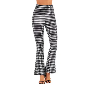 

Houndstooth Flare Long Pants Women Office Ladies Elegant High Waist Trousers Snake Print Pant For Femme Stripe Leopard Trouser