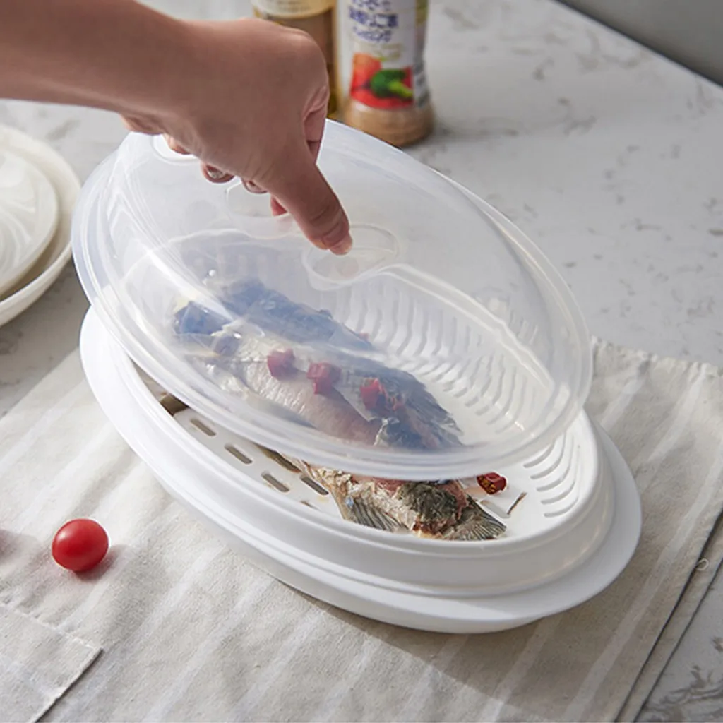 Микроволновая Пароварка для рыбы пластиковая тарелка для еда овощи с крышками сушилка холодильник контейнер для рыбы испаритель Cocina Пароварка для рыбы