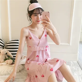 

2020 Nightdress Female Summer Sexy Cute Princess Pink Strap Nightwear Fresh Student Loose Leisure Tops