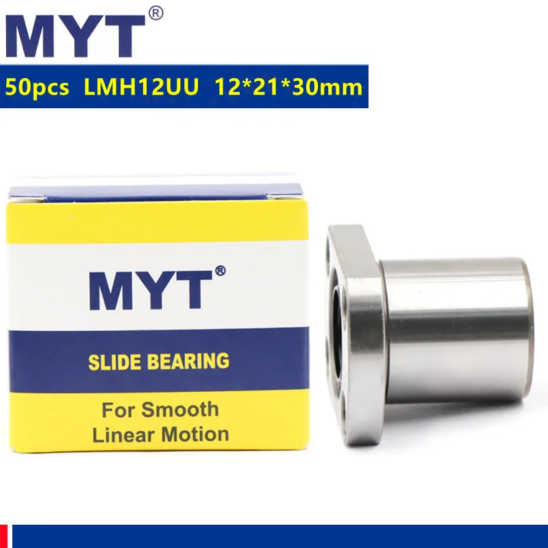 

50pcs MYT high precision LMH12UU 12*21*30 mm oval Flange Linear Motion Ball Bearing for 12mm CNC Router 3D printer linear Rod