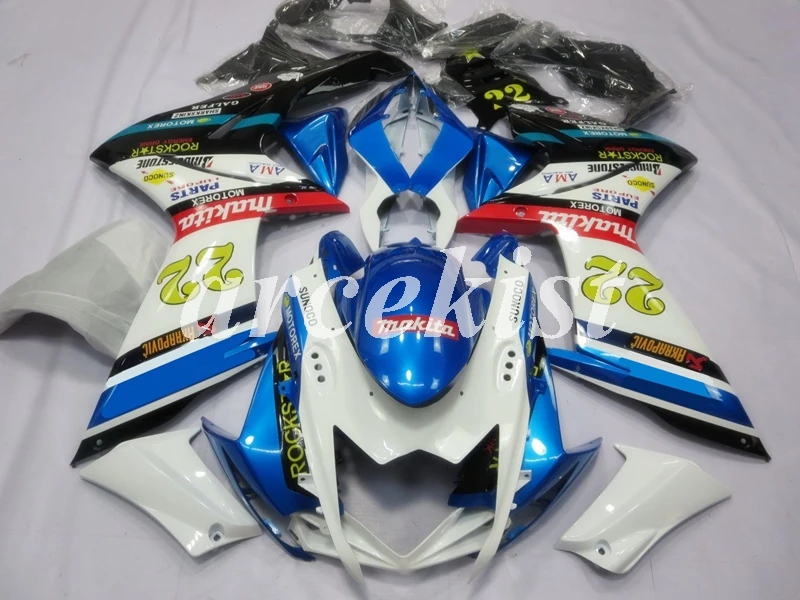 4 бесплатных подарка ABS мотоцикл обтекатели комплект подходит для Suzuki GSXR1000 2007 2008 K7 07 08 Обтекатели синий белый