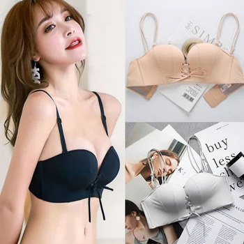 

Ladies Bra Without Traces Gathered Without Steel Ring Slip Off-the-shoulder Sexy Bra Solid Color Bra For Women