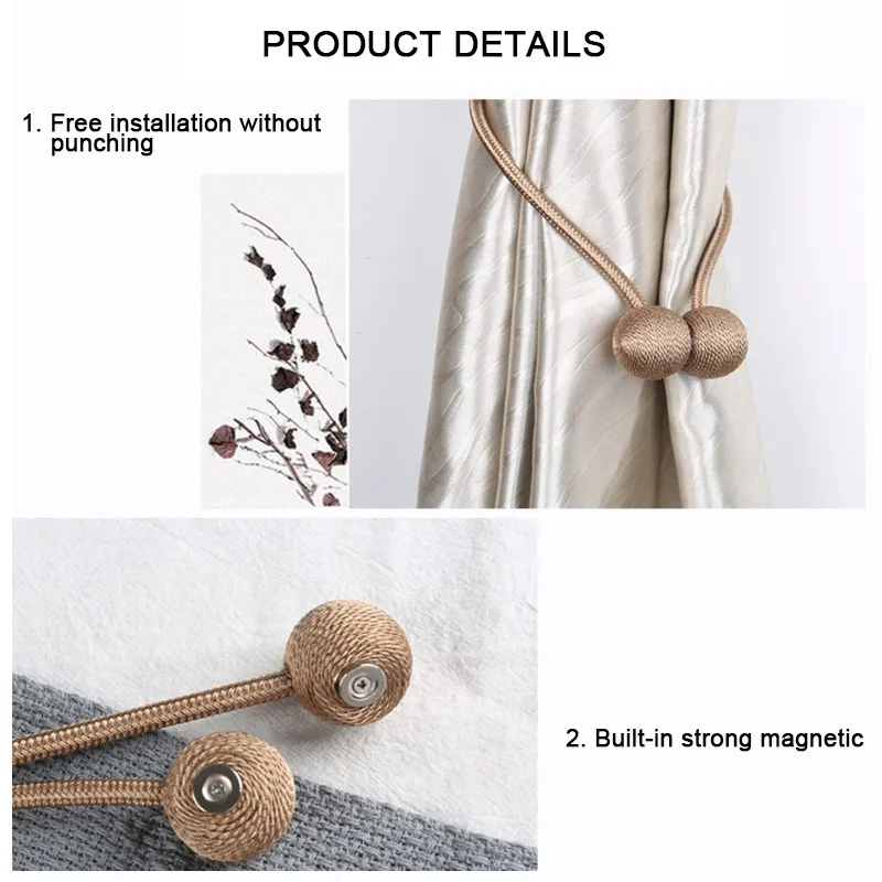 Pearl Ball Curtain Tiebacks Hook Magnetic Holdback Buckle Clip Curtain Rope Decorative Accessories