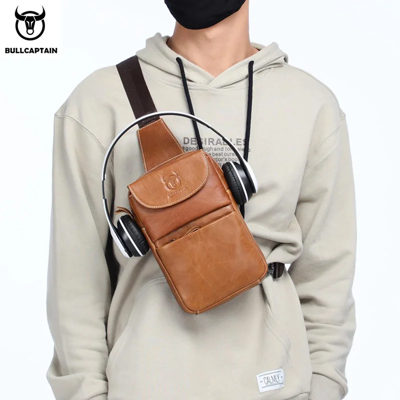 BULLCAPTAIN New Multifunctional Messenger Bags Men's Casual Crossbody Bags Short Trip Bag Retro Chest Bag For Men Leather Bages