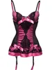 New Sexy Rose Red Satin & Black Mesh Push Up Bustier Corset Sexy Lingerie Plus Size Women Nightwear Chemise Fancy Underwear ► Photo 1/6