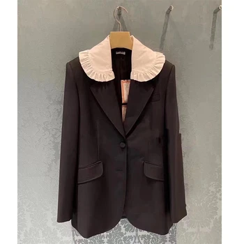 

Cosmicchic 2020 Autumn Women Wool Blazer Detachable Peter Pan Collar Single-breasted Office Lady Suit Outwear Women Coat Winter