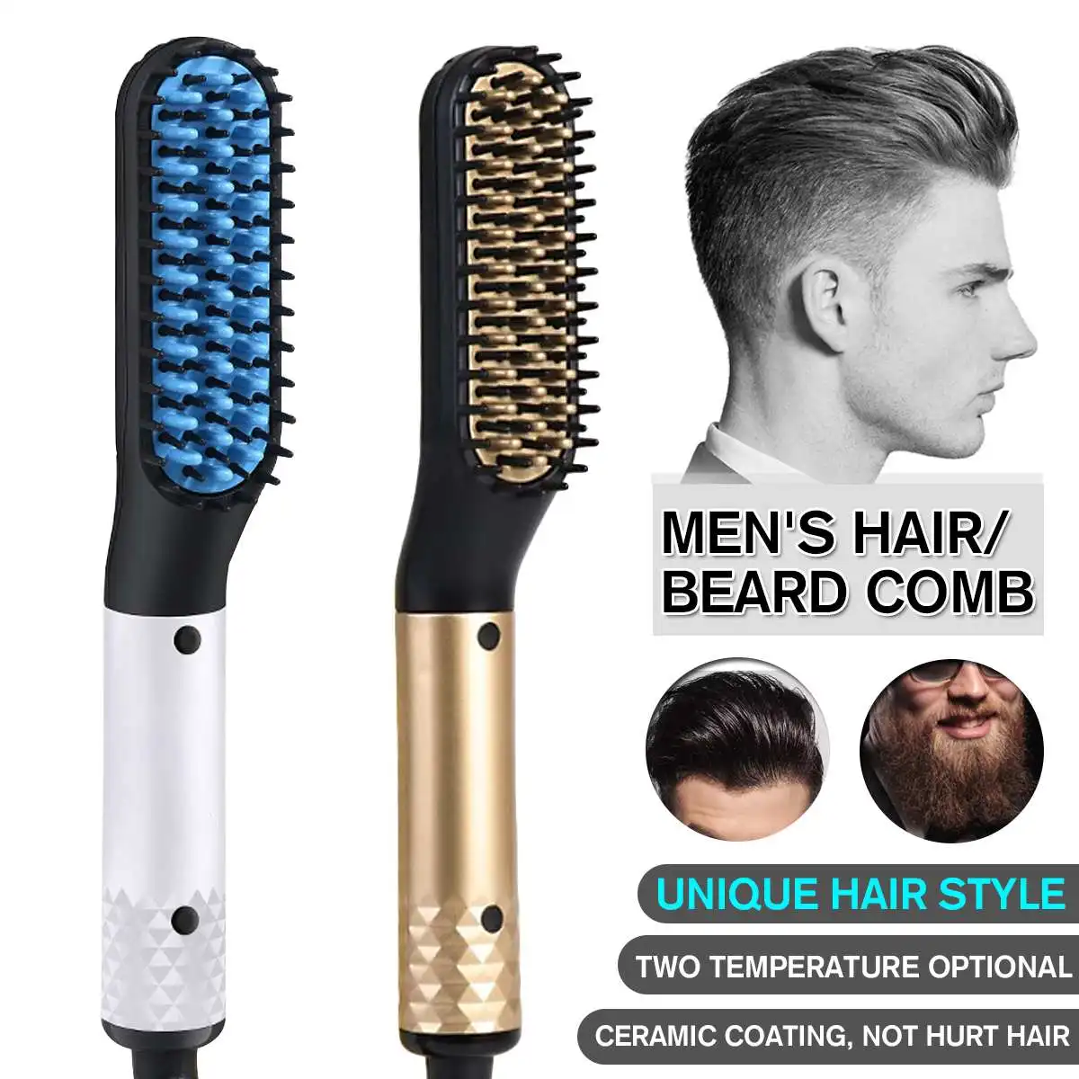 

2 IN 1 Mens Hair Straightener Professional Beard Straight Hair Brush Fast Heat Styling Iron Salon Electric Comb Tool with Box
