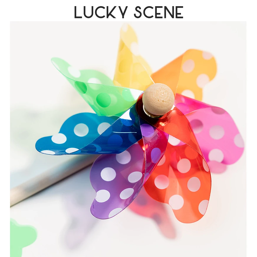 Children's Wooden Pole Windmill Colorful Plastic Toys Outdoor Decoration