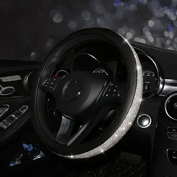 

New Car Steering Wheel Crystal Sparkled Diamond Cover Leather Skidproof Bling Bling Steering-Wheel Car Accessories Car styling