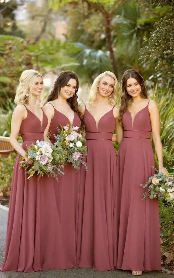 

2020 Spring Wedding Bridesmaid Dresses Long Chiffon V-neck Spaghetti Straps Women Party Gowns Custom-Made