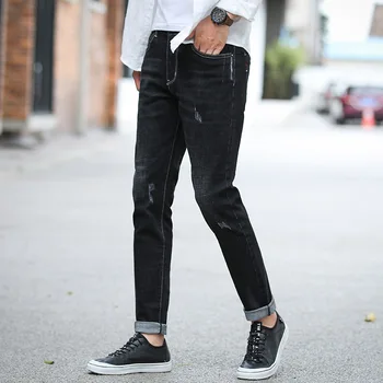 

Free shipping 2019 men's autumn new fashion wild worn jeans elastic high quality trousers