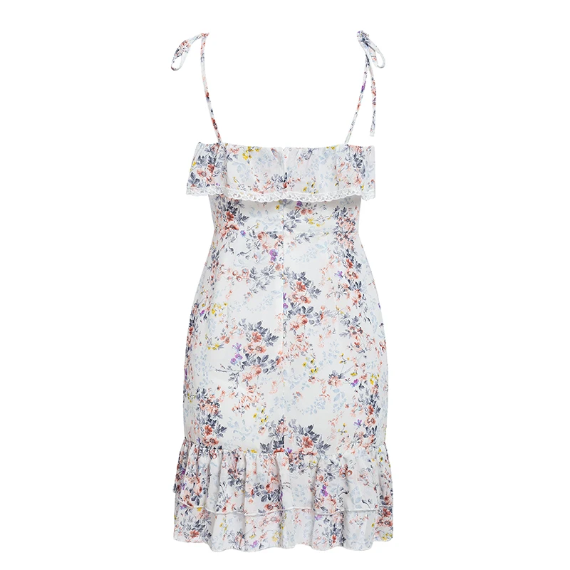 Mini Beach Dress Ruffles Chiffon Floral Lace OC0145