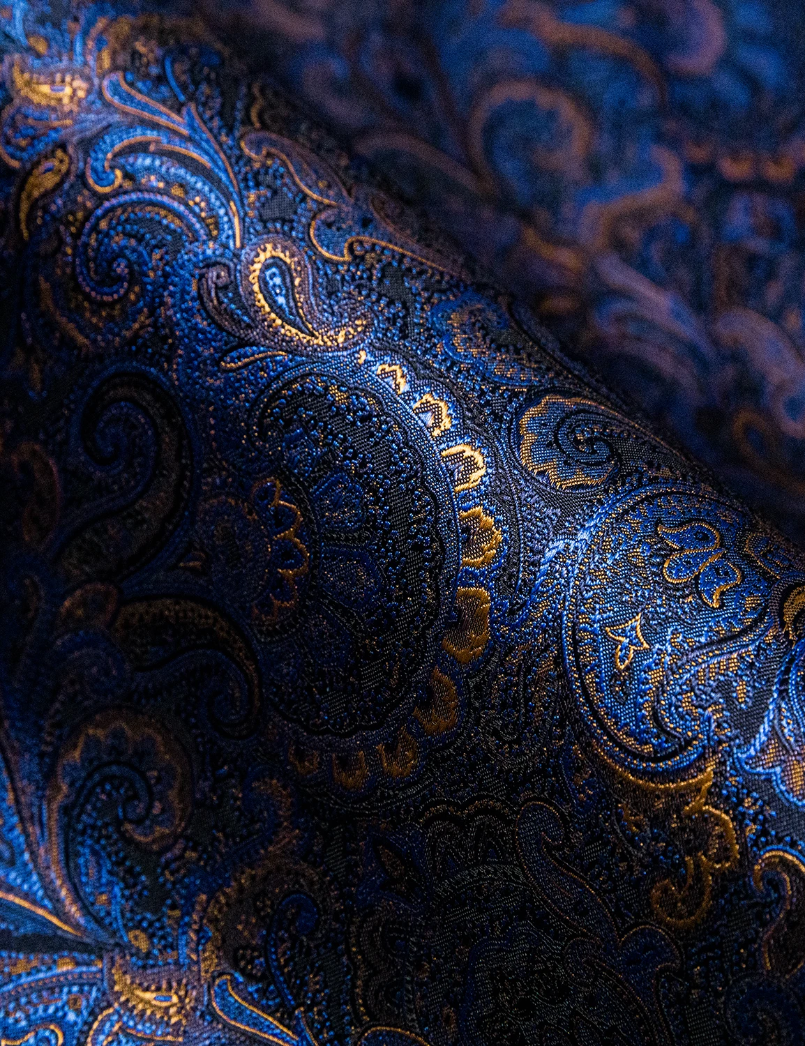 Barry.Wang Blue Gold Paisley Bright Silk Shirts Men Long Sleeve Casual Flower Shirts For Men Designer Fit Dress BCY-07